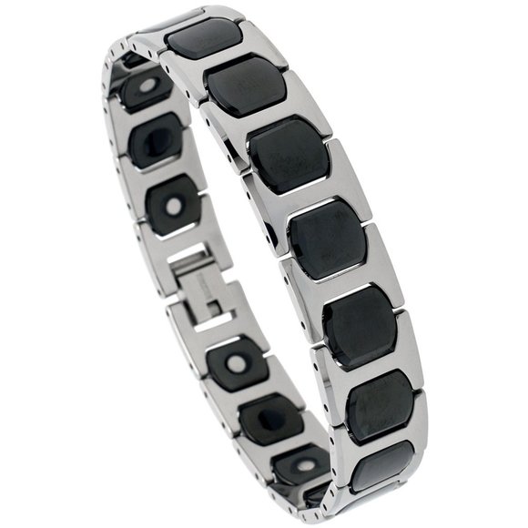 Men's Tungsten Bracelet Ceramic Bracelet Magnetic Therapy, 2-Tone Black - Picture 1 of 1